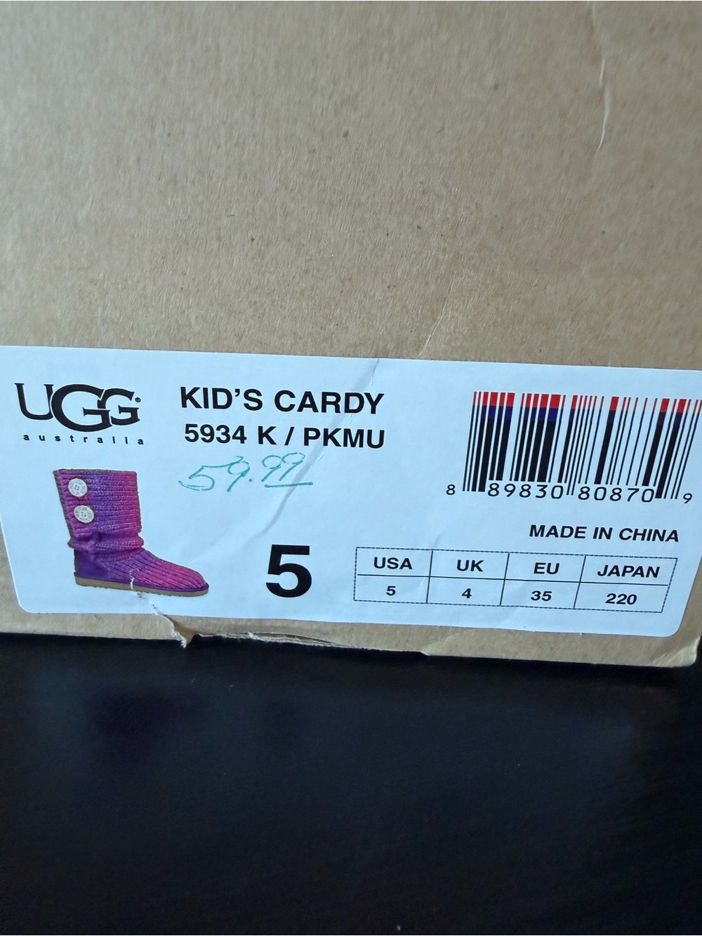 UGG Kid's Cardy Boot in Purple/Pink Knit